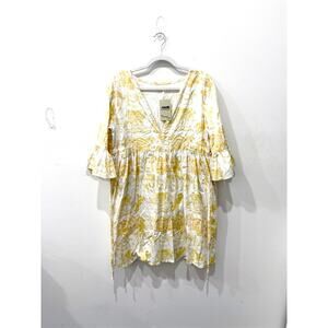 Susan Albright Bell Sleeve Printed Mini Dress Yellow / White Women's Size Large